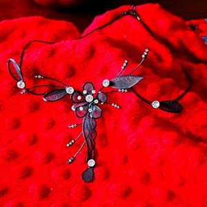 Unique Black Gothic Fairy Necklace Mesh Metal Floral